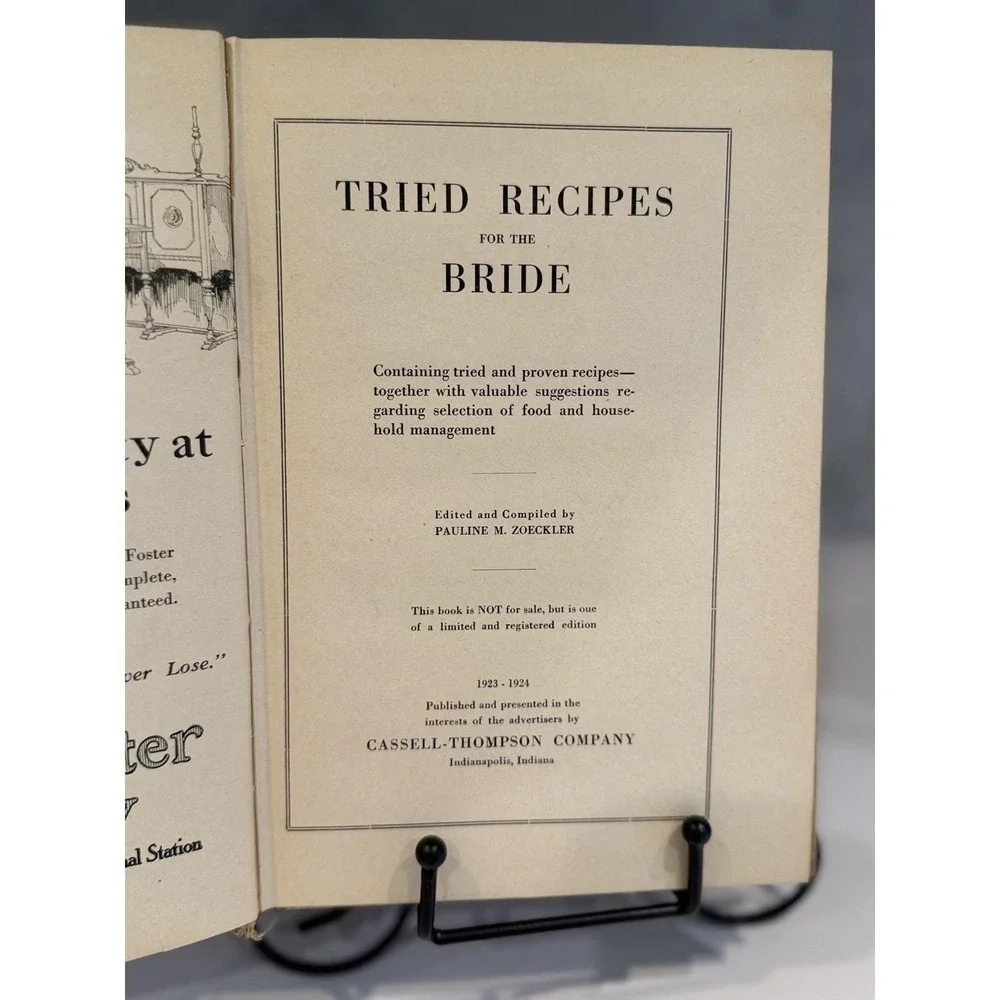Tried Recipes for the Bride by Pauline M. Zoeckler HC Limited Ed 1923-24